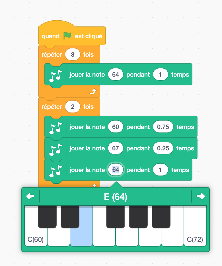 Atelier Scratch et Musique - blocs Scratch programmation notes rythmes